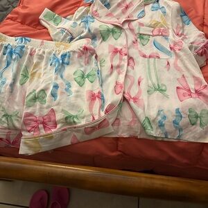 Charming Bow Print Women's Pajama Set Sz L fits sz 8-10